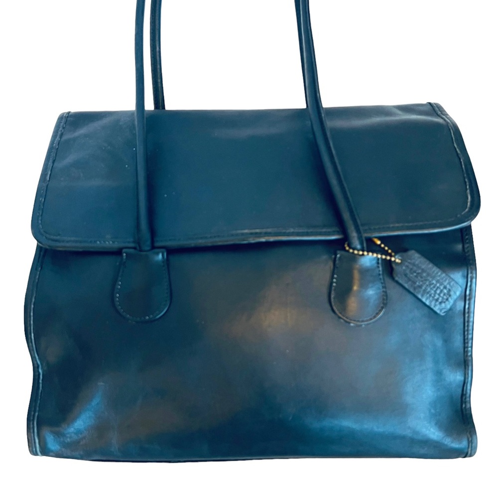SOLD ❌ Coach Vintage 4170 Black 100% Leather 1995 Shopper Flap Tote Shoulder Bag - Picture 2 of 12